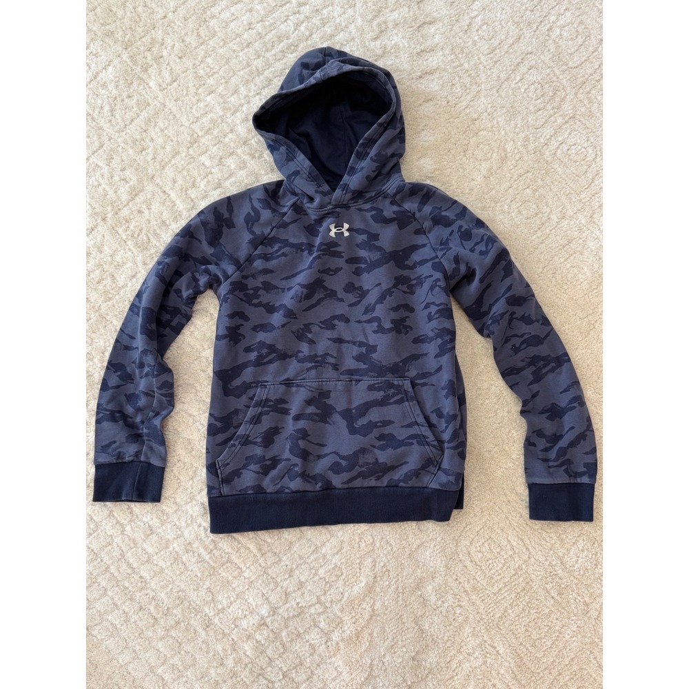 Under Armour Boys Navy Blue Camo Pullover Hoodie Sweatshirt Youth Large YL